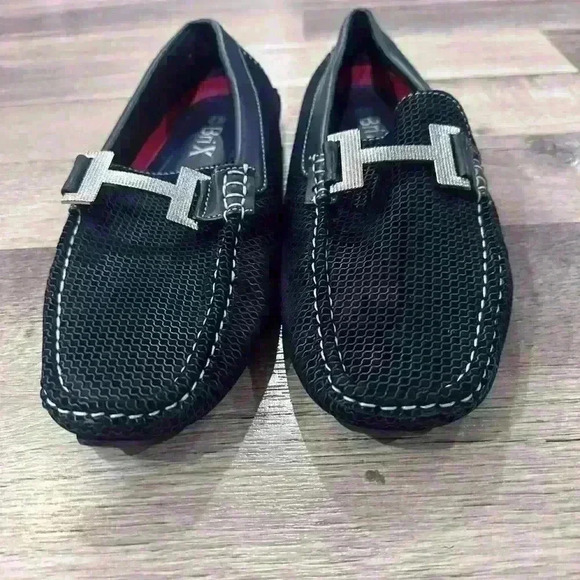 BriX Mens Slip On Moccasin Driving Loafers Size 7.5 Black Square Toe Boat Shoes - Picture 3 of 3
